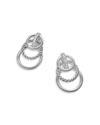 DY Mercer Triple Ring Drop Earrings in Sterling Silver with Diamonds, 35.6mm