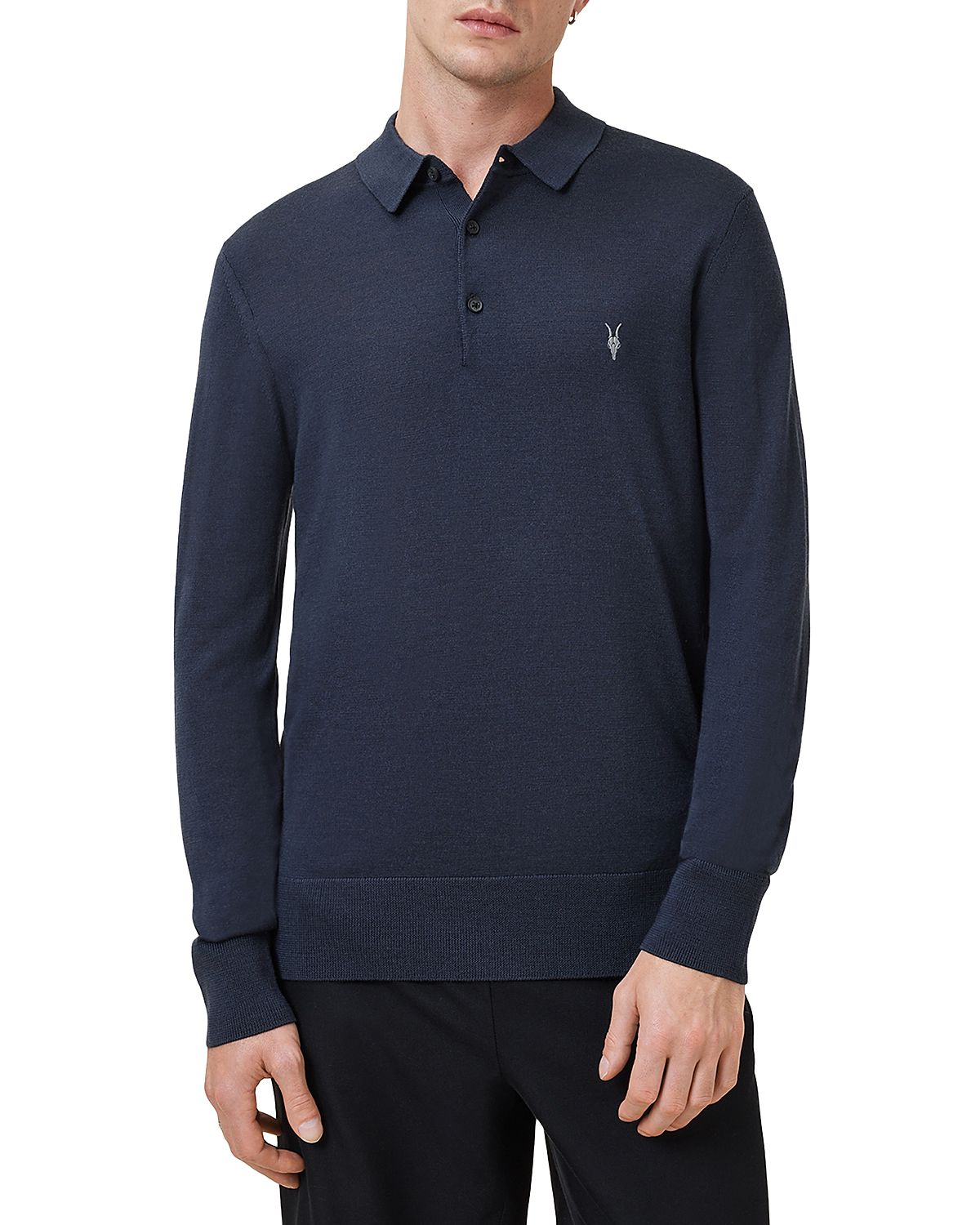 Allsaints Mode Regular Fit Merino Wool Long Sleeve Polo Sweater