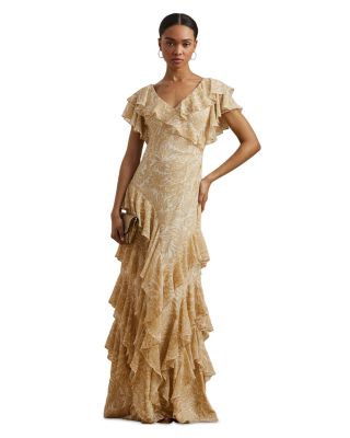 Floral Ruffle Trim Georgette Gown