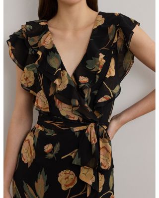 Floral Ruffle Trim Georgette Gown