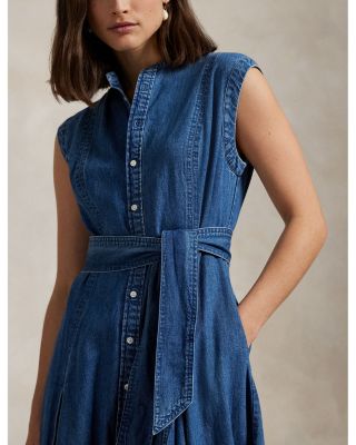 Belted Denim Sleeveless A Line Dress
