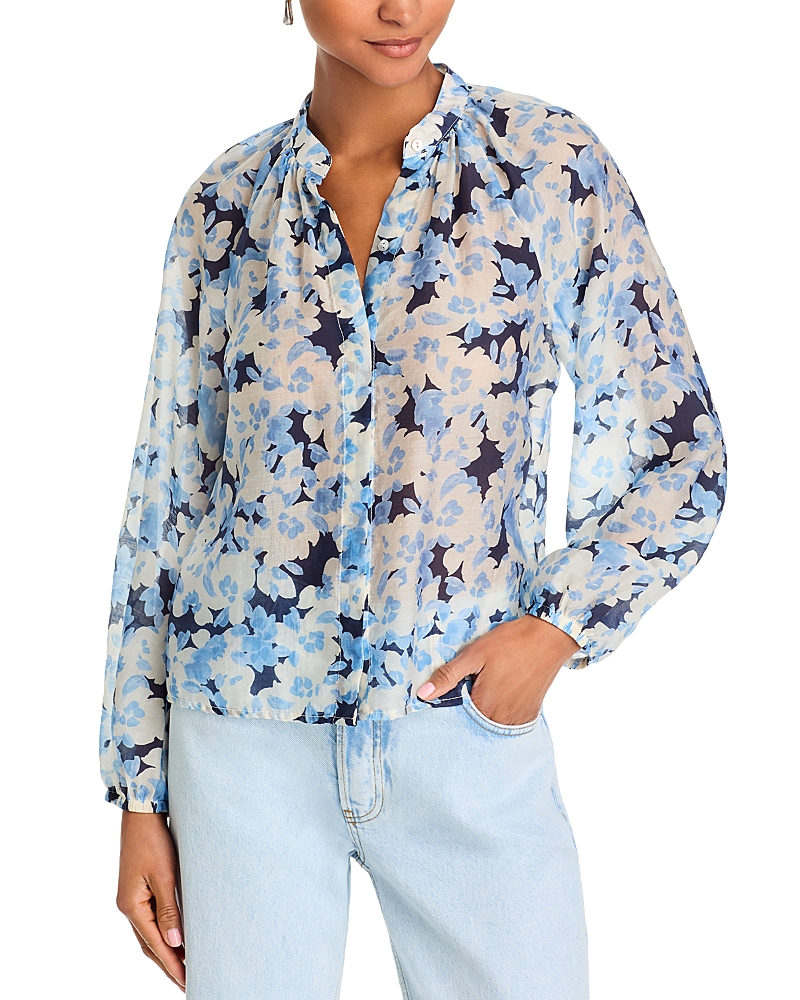 Bella Dahl Floral Print Shirred Collar Blouse In Blue Bloom