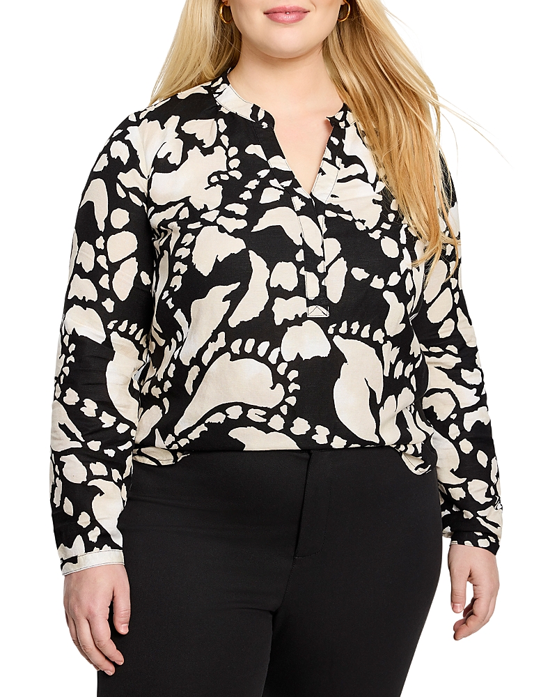 Shop Nic+zoe Plus Evening Petal Long Sleeve Blouse In Black Multi
