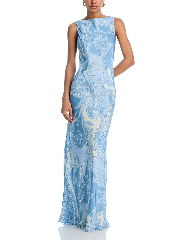 Hemant & Nandita Hemant And Nandita Printed High Neck Maxi Dress In Powder Blue