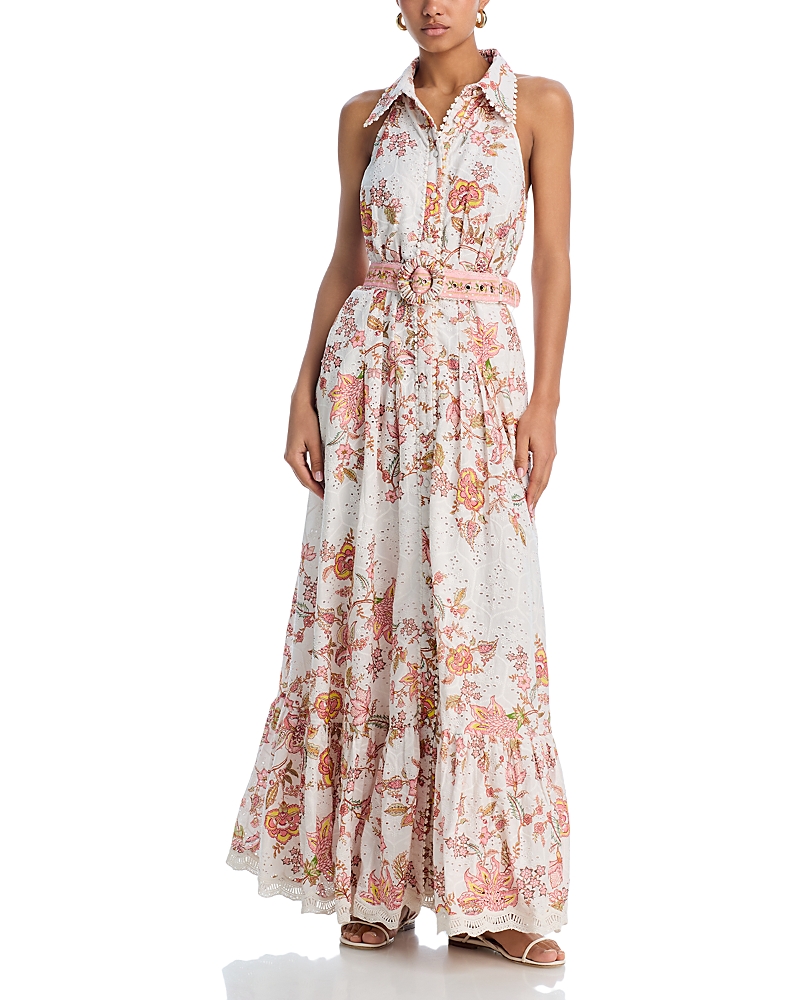 Hemant & Nandita Hemant And Nandita Floral Buckle Belt Button Front Maxi Dress In White