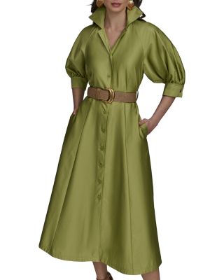 Belted A Line Midi Satin Dress