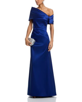 Stretch Mikado Asymmetric Off Shoulder Cuff Gown
