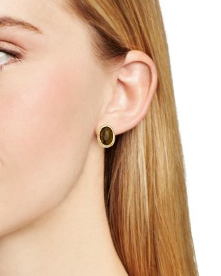 Oval Stone Stud Earrings in Gold Tone - Exclusive