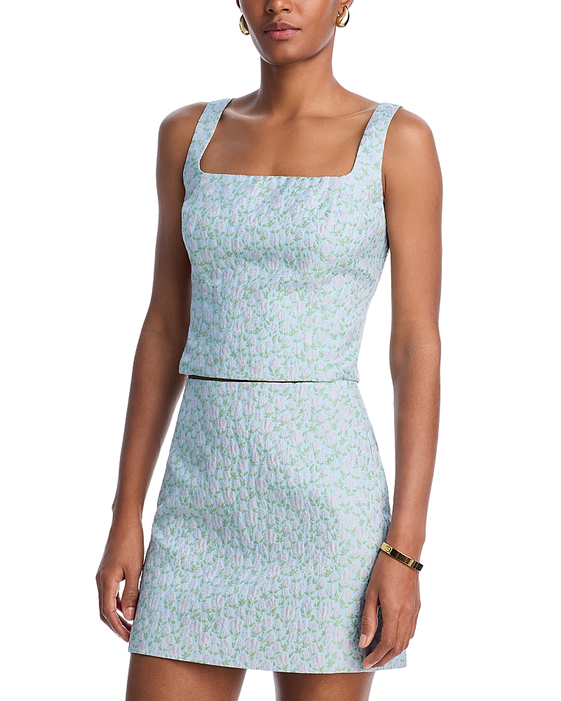 AQUA FLORAL BROCADE TOP - EXCLUSIVE