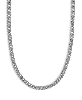 Curb Chain Necklace in Sterling Silver with Pav&eacute; Diamonds, 17"