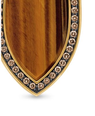 Shield Amulet Pendant in 18K Yellow Gold with Tiger's Eye and Pav&eacute; Cognac Diamonds