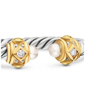 Renaissance Ring in Sterling Silver with 14K Yellow Gold, Pearls & Diamonds, 2.3mm