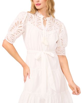 Eyelet Trim Midi Dress