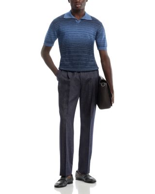 Striped Johnny Collar Knit Polo