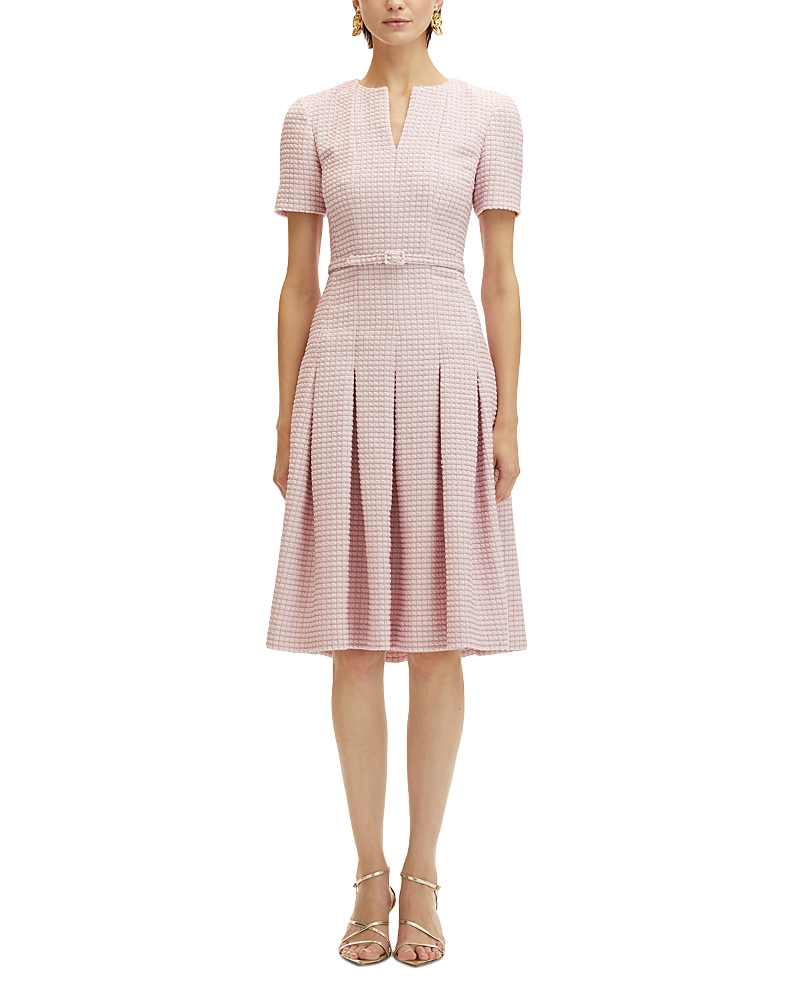 Shop Oscar De La Renta Lurex Belted Tweed Dress In Pink/white