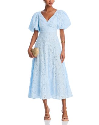 AQUA Puff Sleeve Eyelet Dress - Exclusive | Bloomingdale's Women 