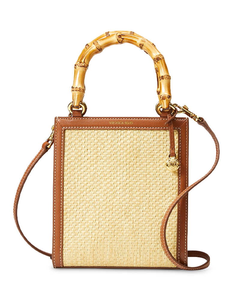 Veronica Beard Small Bamboo Raffia Shopper In Beige/hazelwood