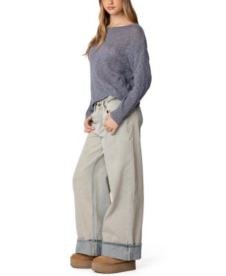 Double Belt Washed Low Rise Jeans in Blue