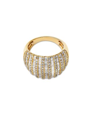 Diamond Round & Baguette Dome Ring in 14K Yellow Gold, 2.0 tcw