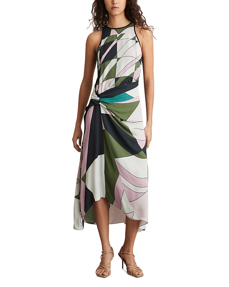 Reiss Womens Avia Geometric-pattern Woven Midi Dress Green In Green