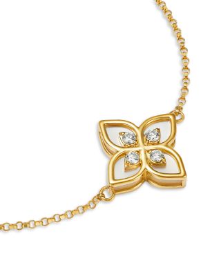 18K Yellow Gold Venetian Princess Mother of Pearl & Diamond Flower Link Bracelet