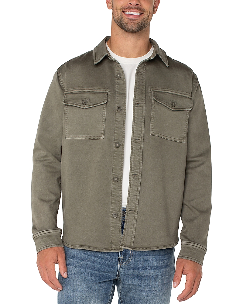 Liverpool Los Angeles Stretch Cotton Blend Overshirt In Pewter Green