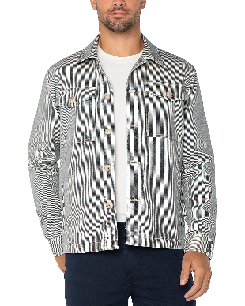 Liverpool Los Angeles Stripe Stretch Cotton Shirt Jacket In Gray