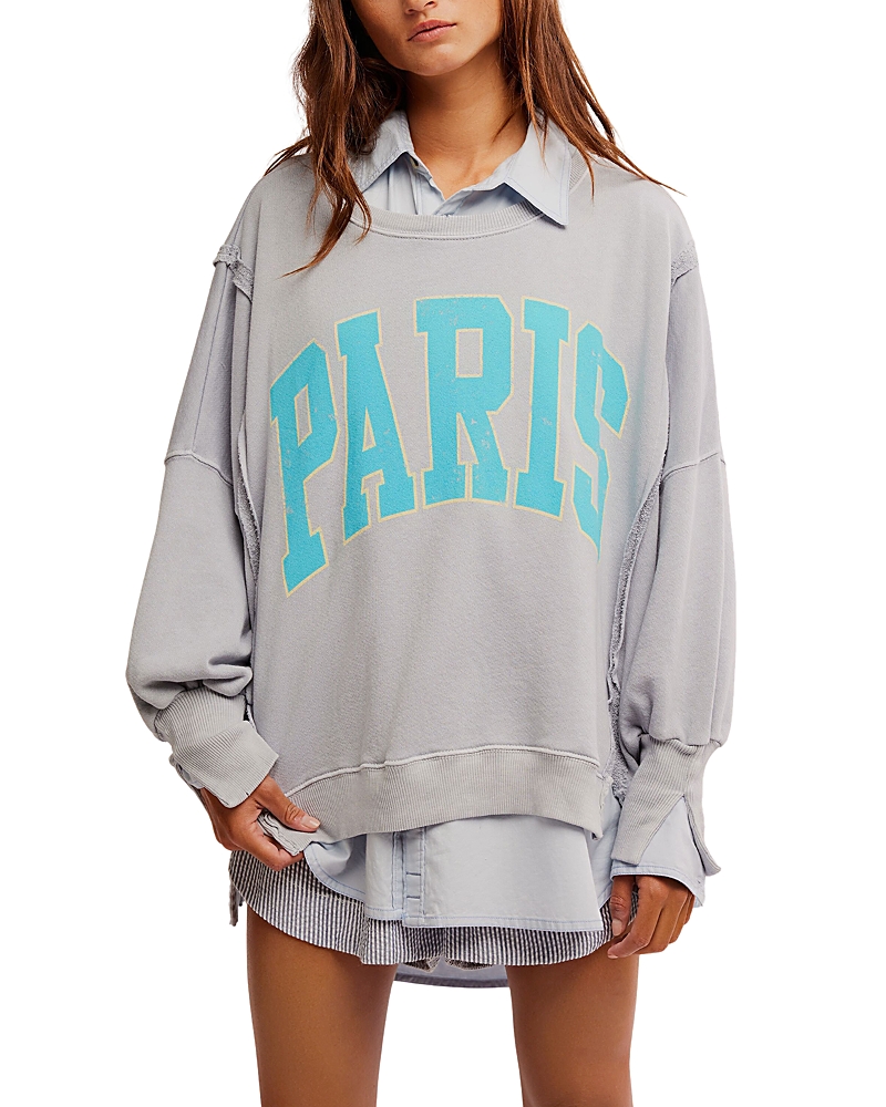 Shop Free People Graphic Camden Sweatshirt In Stone Combo