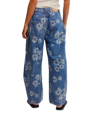 Good Luck Printed Barrel Leg Jeans Laser Daisy