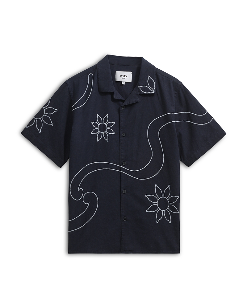 Wax London Mens Didcot Navy Bold Floral Embroidered Short-sleeve Shirt In Navy