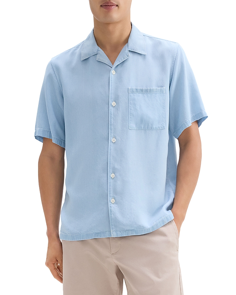 Theory Noll Short Sleeve Camp Shirt In Light Wash