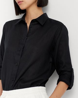 Linen Long Sleeve Collared Button Down Shirt, Regular & Petite