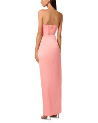 Satin Strapless Draped Column Gown   