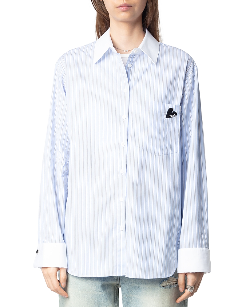 Zadig & Voltaire Morning Oversized Striped Shirt In Mist