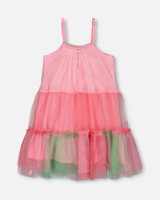  Girls' Sleeveless Color Block Tulle Dress - Big Kid