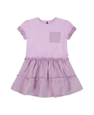 Deux par Deux - Girls' Bi-Material Dress with Ruffle Gingham Skirt - Little Kid