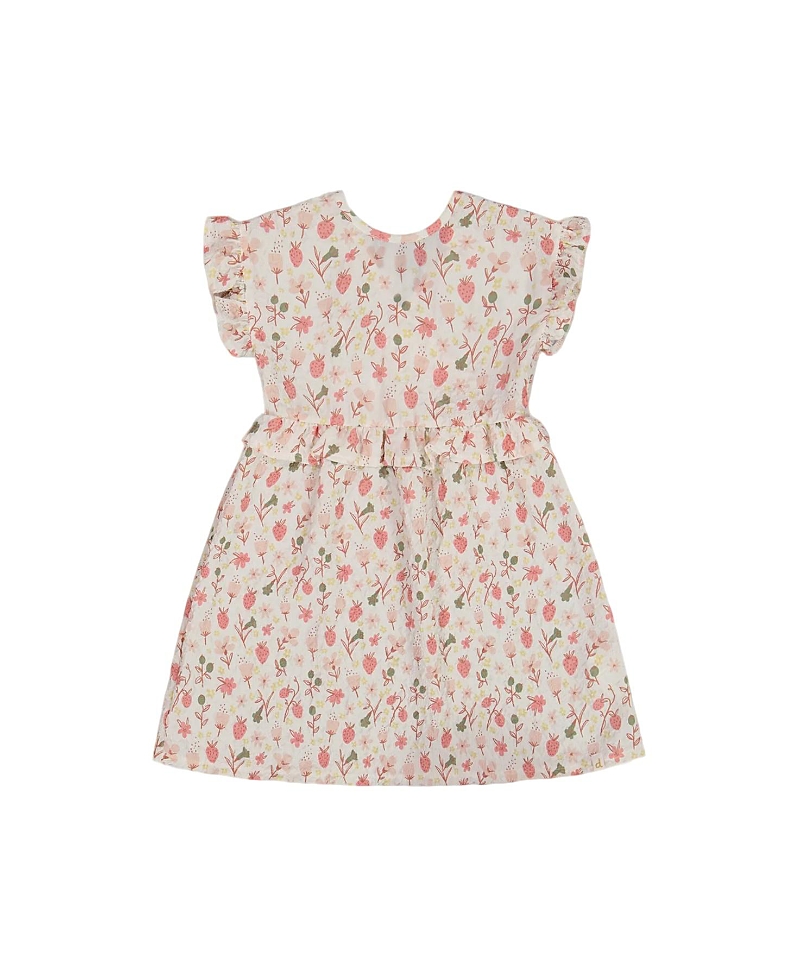 Deux Par Deux Girls' Printed Seersucker Dress With Frill Flowers On Background - Little Kid In Pink Flowers On Cream Background