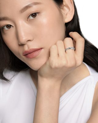 Sterling Silver & Pav&eacute; Diamond Petite Buckle Ring