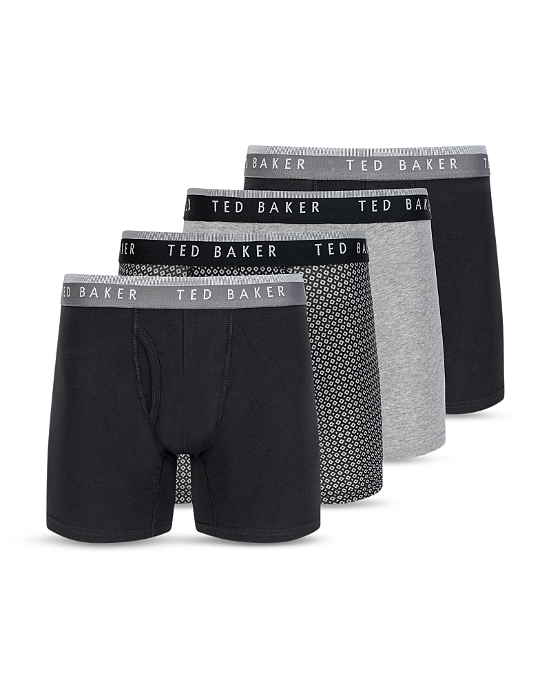 Ted Baker Assorted 4-pack Stretch Cotton Boxer Briefs In Black Grey