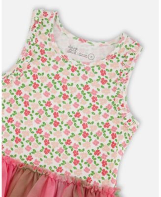  Girls' Bi-Material Cotton and Mesh Dress with Gradient Skirt - Little Kid