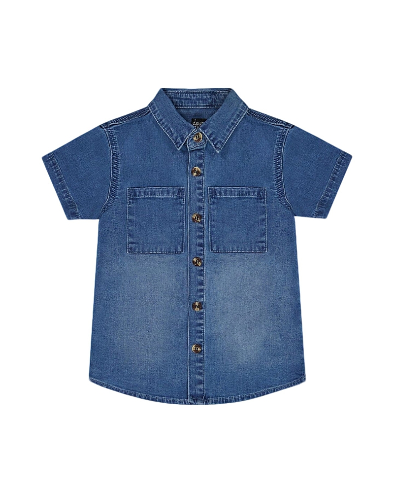 Deux Par Deux Boys' Short Sleeve Button Down Shirt - Baby In Dark Denim Blue