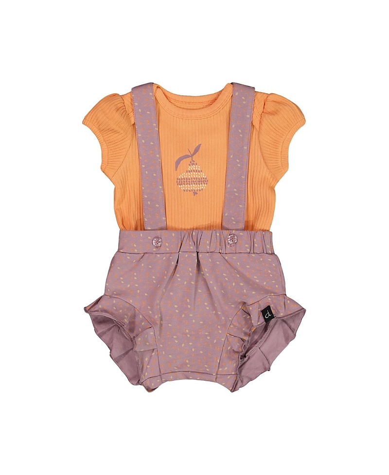 Deux Par Deux Baby Girl's Printed Organic Cotton Bodysuit And Shortall Set Orange And Purple In Orange And Purple