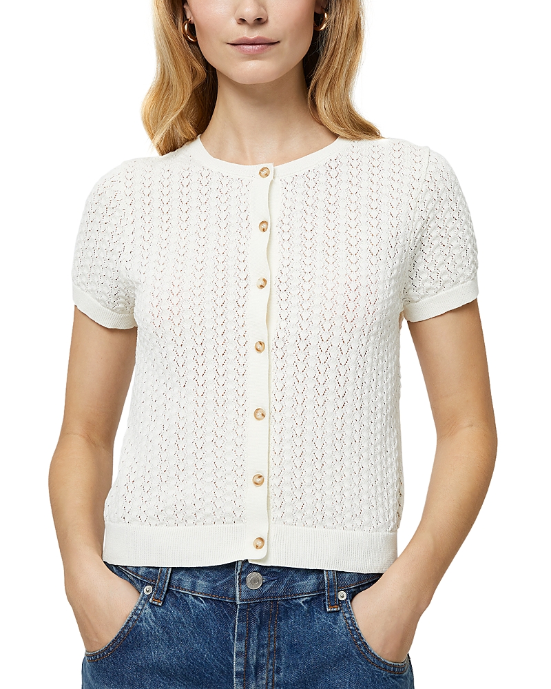 French Connection Pointelle Cotton Blend Cardigan In Cream