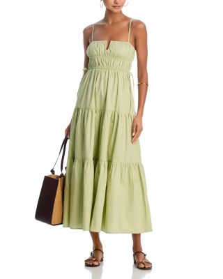 Shirred Cotton Poplin Midi Dress