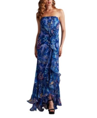 Morwenna Oceanic Print Ruffle Gown
