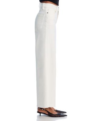 Le Palazzo Wide Leg Crop Raw Fray Jeans in Au Natural