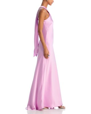 Long Satin Tie Neck Gown - Exclusive