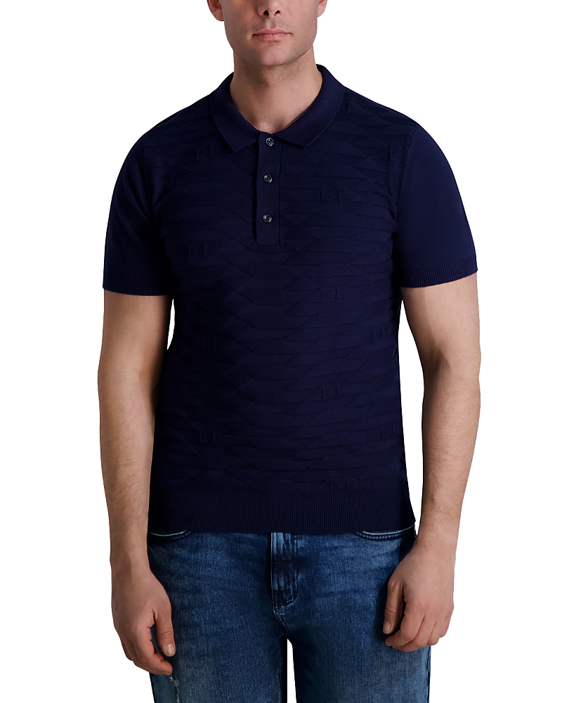 Karl Lagerfeld Kl Monogram Knitted Polo Shirt In Navy