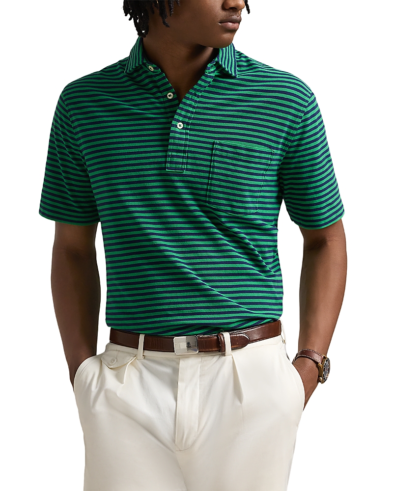 Polo Ralph Lauren Stripe Featherweight Mesh Polo In Cruise Green/newport Navy