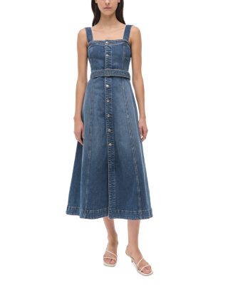 Alba Square Neck Denim Midi Dress